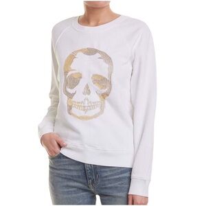 Zadig & Voltaire | Embroidered Upper Skull Glitter White Sweatshirt XS Metallic